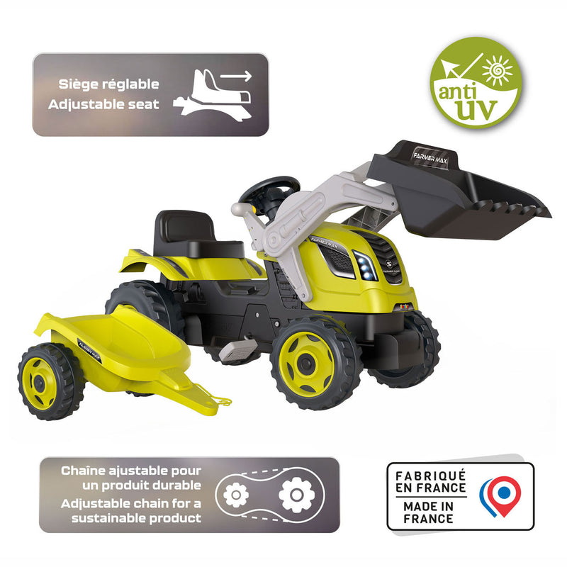 Afbeelding laden in galerijviewer, Smoby farmer max traptractor met trailer groen