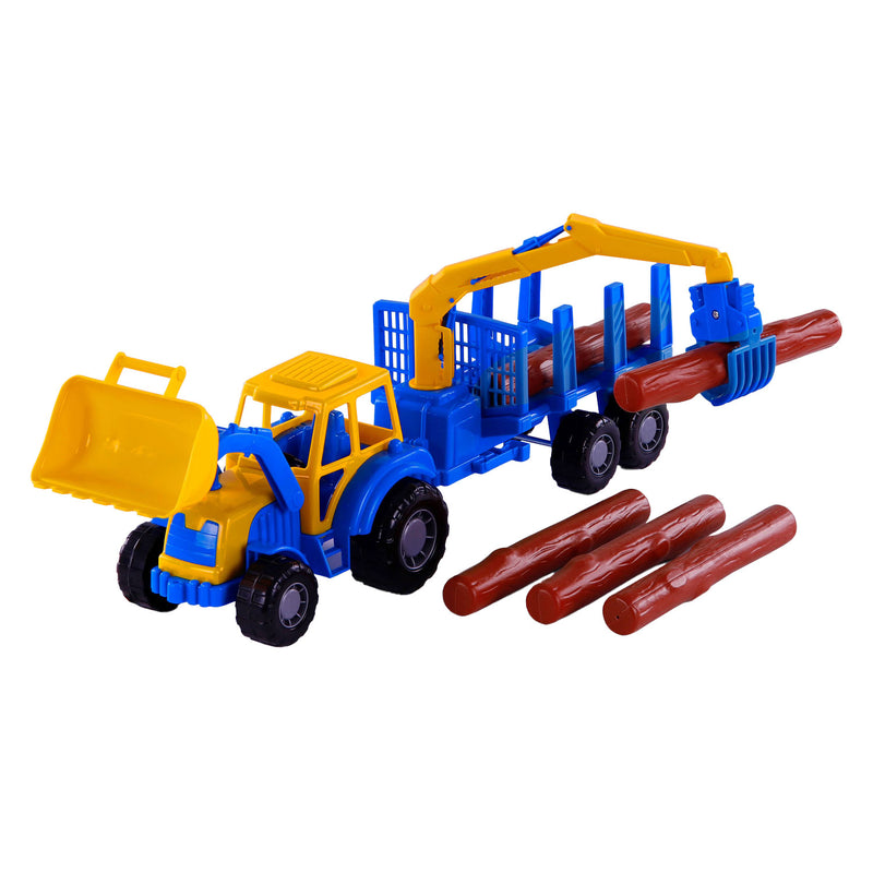 Afbeelding laden in galerijviewer, Cavallino junior tractor met kraan aanhangwagen en hout, 46cm