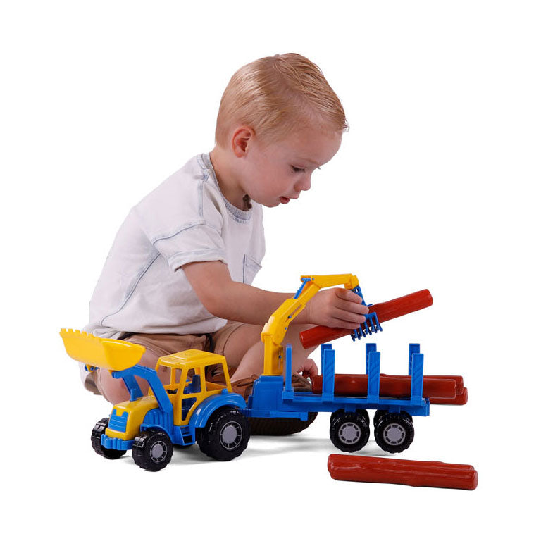 Afbeelding laden in galerijviewer, Cavallino junior tractor met kraan aanhangwagen en hout, 46cm