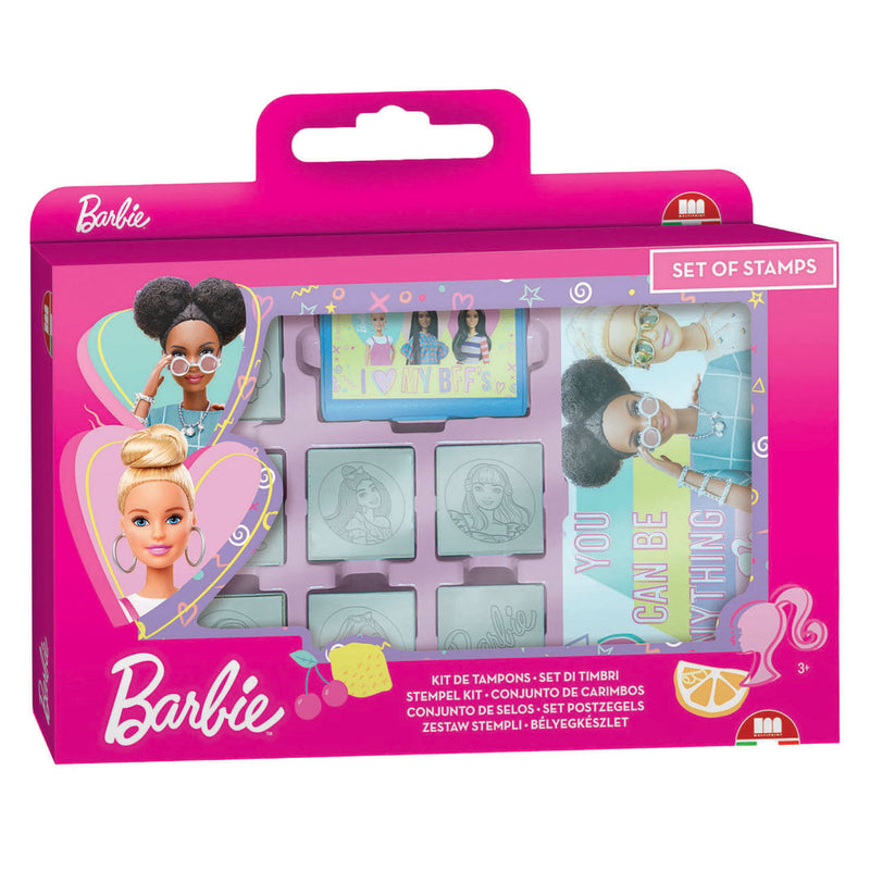 Afbeelding laden in galerijviewer, Mattel houten stempels, notitieboekje en viltstiften barbie - 12dlg.