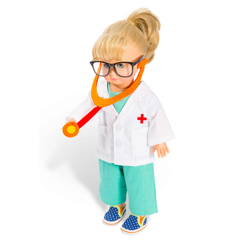 Afbeelding laden in galerijviewer, Heless poppen doktersoutfit met stethoscoop, 28-35 cm
