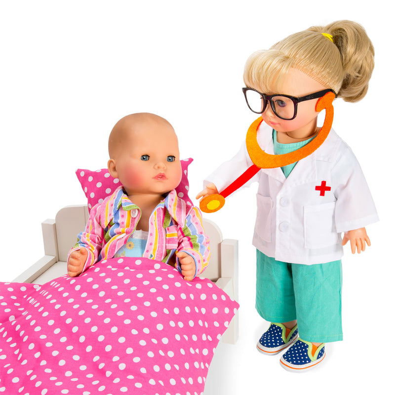 Afbeelding laden in galerijviewer, Heless poppen doktersoutfit met stethoscoop, 28-35 cm