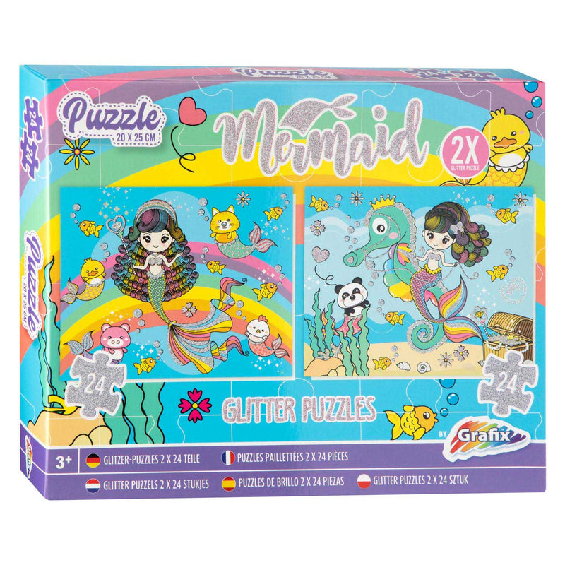 Afbeelding laden in galerijviewer, Grafix glitterpuzzel set zeemeermin, 2x24st.