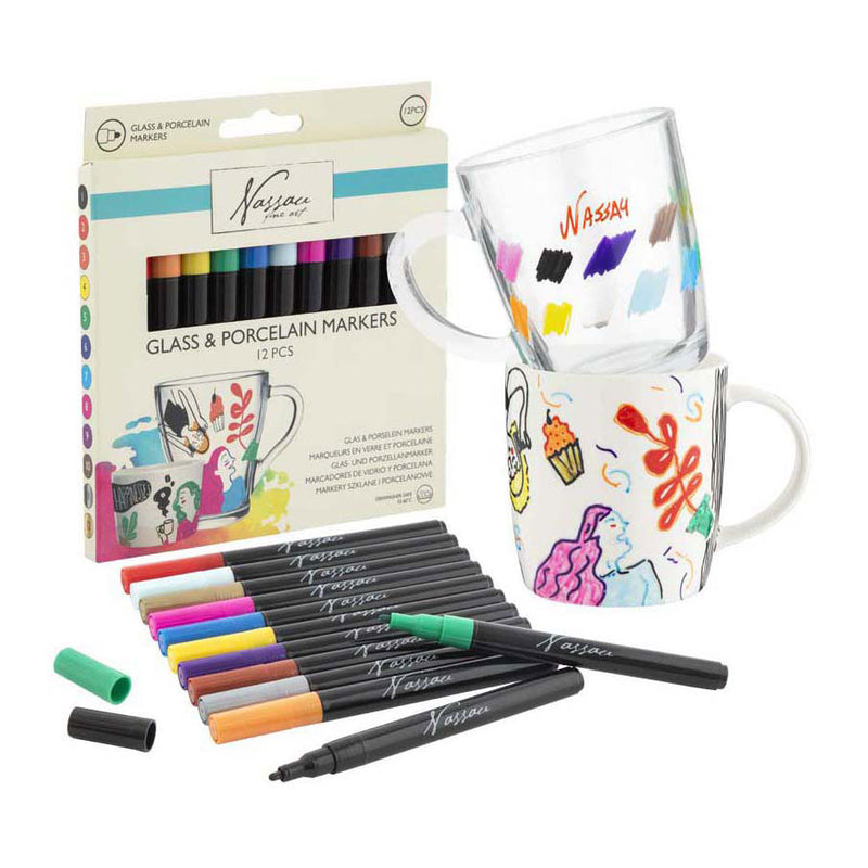 Afbeelding laden in galerijviewer, Creative craft group viltstiften glas en porselein 12 stuks | 3 stuks