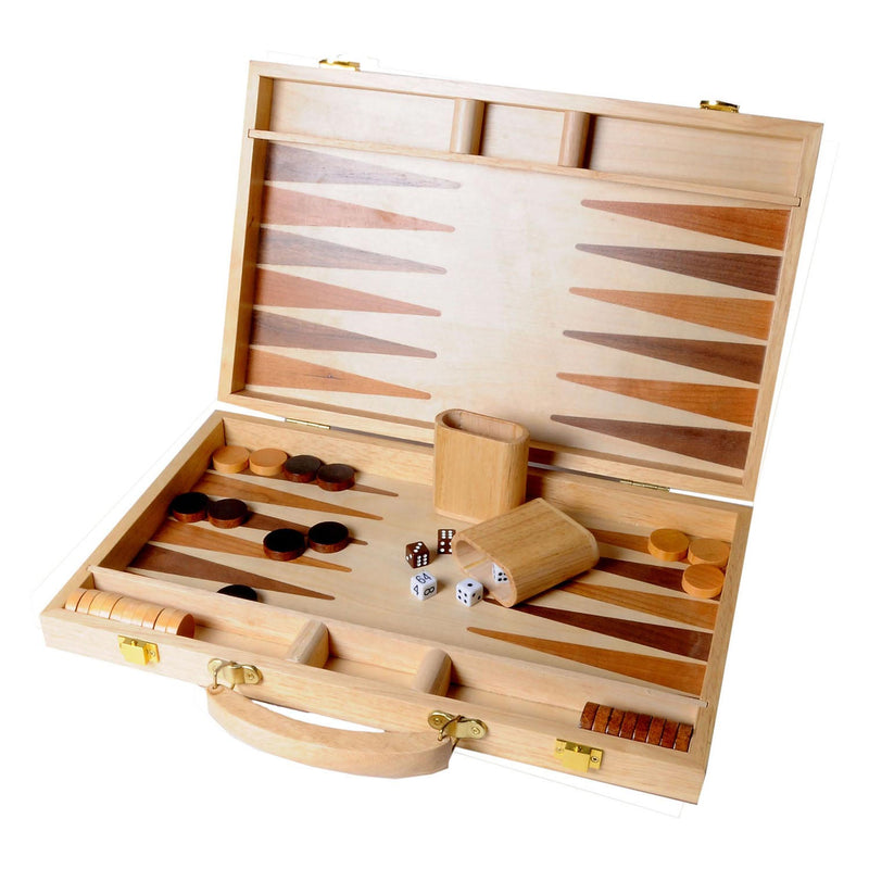 Afbeelding laden in galerijviewer, Engelhart backgammon 15 inch - hout ingelegd bord - houten koffer met handvat - luxe uitvoering -