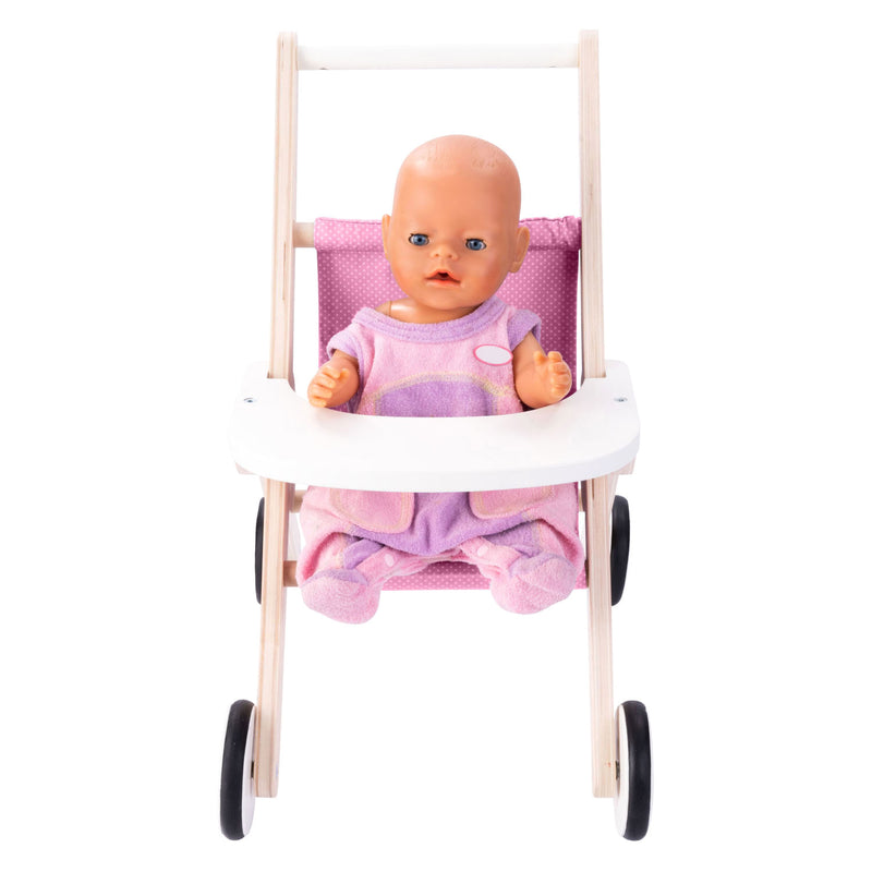 Afbeelding laden in galerijviewer, Houten poppenwandelwagen roze