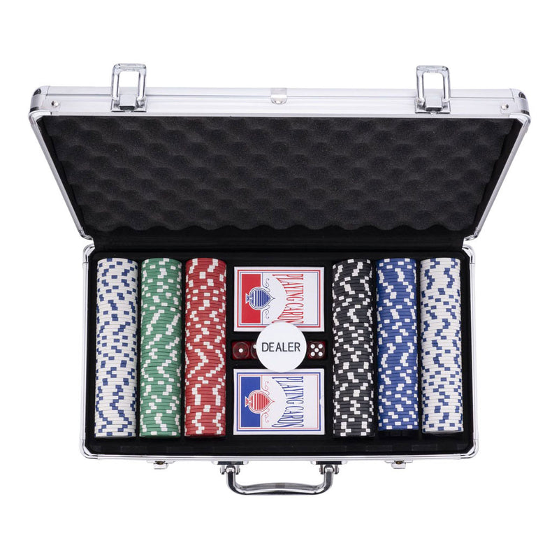Afbeelding laden in galerijviewer, Longfield pokerset in zilveren koffer met 300 chips (11,5 g) – compleet met kaarten, dealer buttons dobbelstenen – engelhart