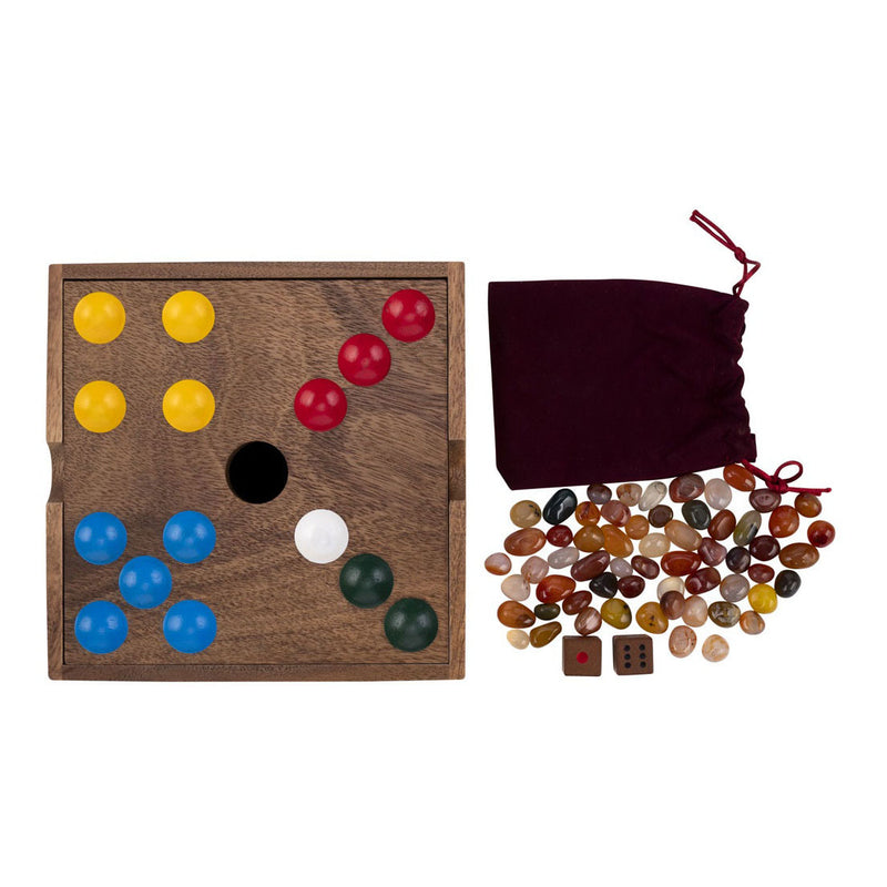 Afbeelding laden in galerijviewer, Engelhart edelstenen spel – walnoothout – 18,3 x 18,3 x 4 cm – inclusief 60 edelstenen – strategisch bordspel –