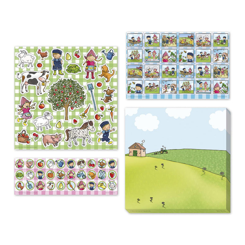 Afbeelding laden in galerijviewer, Bambolino fien teun stickers - 3 stickervellen met speelachtergrond - creatief speelgoed - boerderij - toys - vanaf 3 jaar