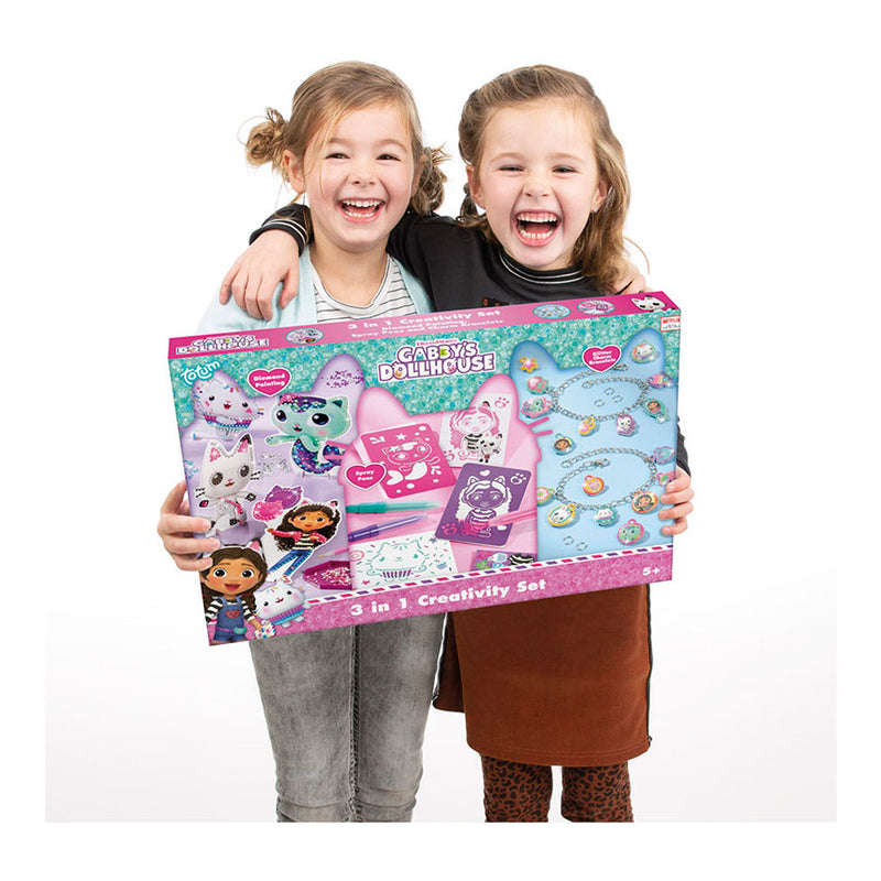 Afbeelding laden in galerijviewer, Totum gabby's poppenhuis knutselpakket xl 3 in 1 bedel armbandjes maken speelgoed meisjes, diamond paint, spraypens en sjablonen - gabby's dollhouse cadeautip knutselen creatief speelgoed