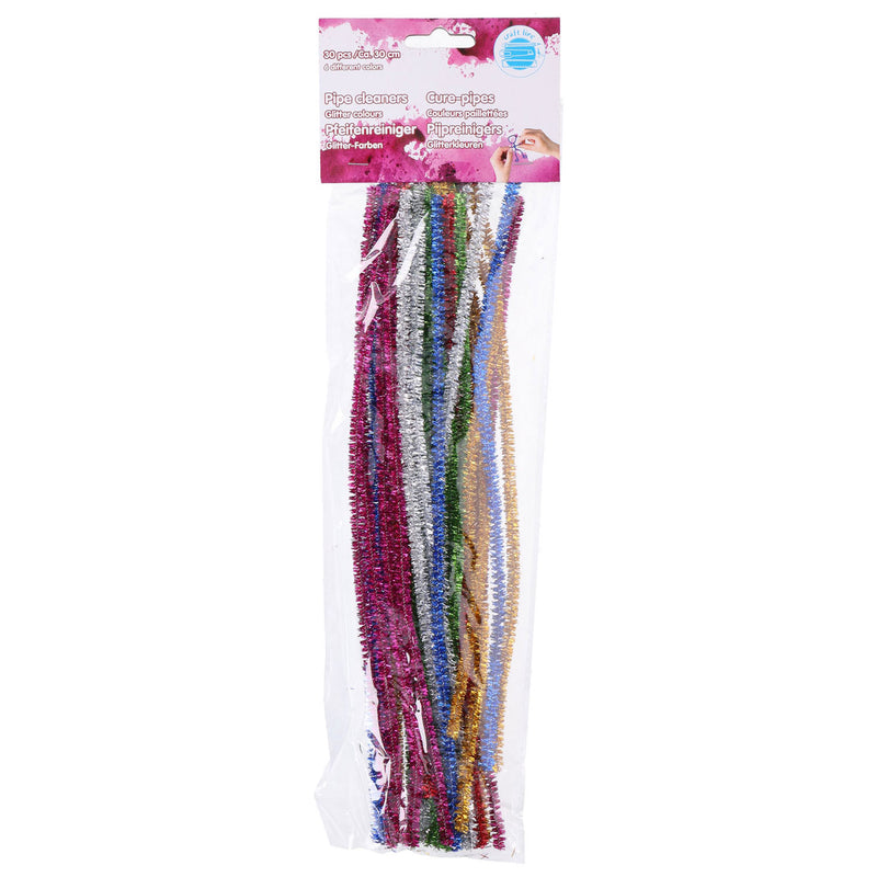 Afbeelding laden in galerijviewer, Edco craft line chenille draad 30 stuks - pijpenragers glitter kleuren - knutsel draad buigbaar - hobby en creatief gebruik - 30 cm - 6 kleuren