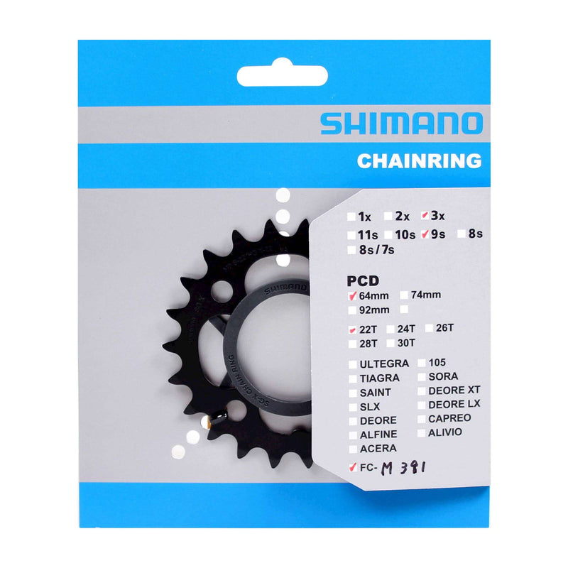 Afbeelding laden in galerijviewer, Shimano kettingblad 22t FC-M391 zwart