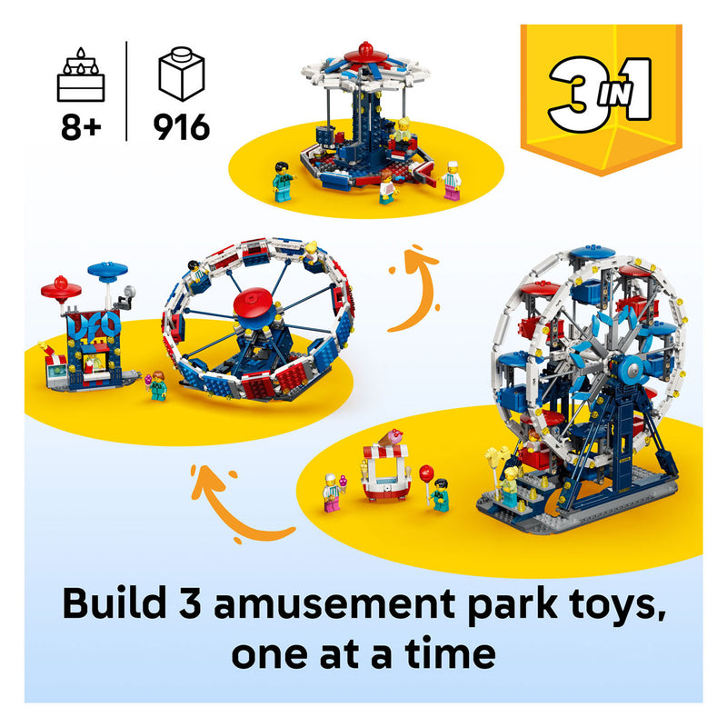 Afbeelding laden in galerijviewer, Lego creator 3in1 klassiek reuzenrad, ufo-attractie en zweefmolen speelgoed voor kinderen 31389