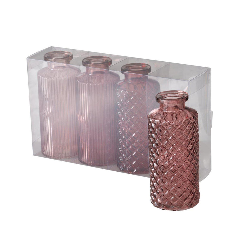 Afbeelding laden in galerijviewer, Boltze home vaas panja roze glas 4-delige set ø6xh14cm