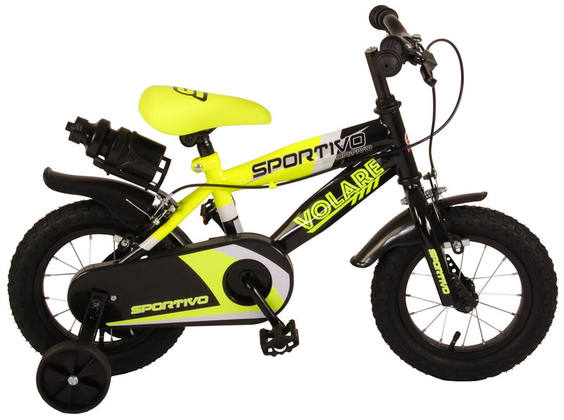 Afbeelding laden in galerijviewer, Volare Sportivo Kinderfiets Jongens 12 inch Neon Geel Zwart Twee Handremmen 95% afgemonteerd