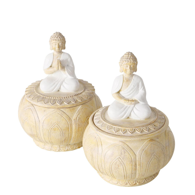Afbeelding laden in galerijviewer, Boltze home voorraadpot 'jamory' polyresin dia.10x14cm off-white 2 assorti