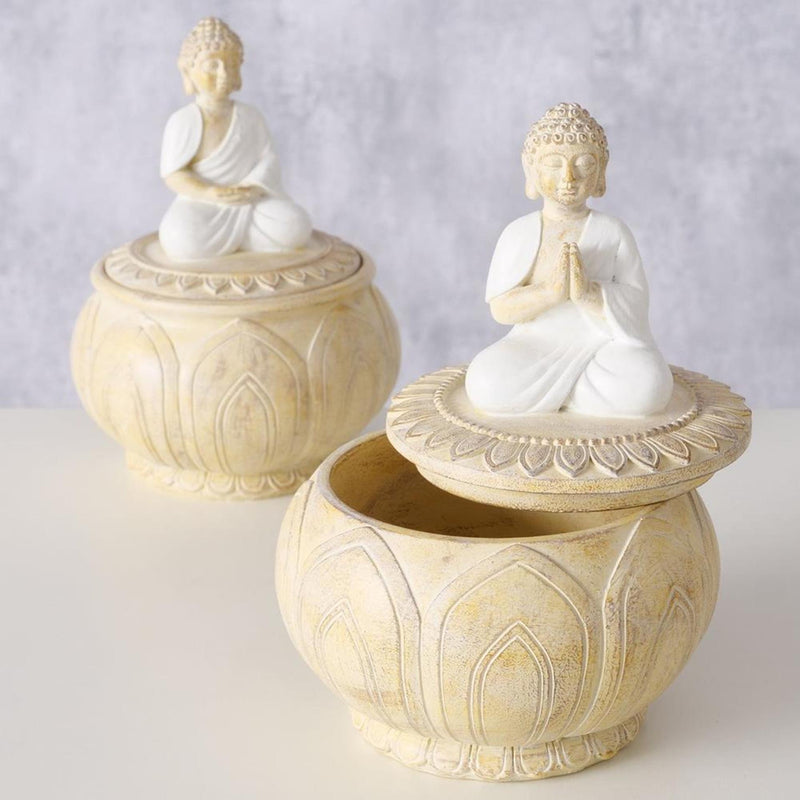 Afbeelding laden in galerijviewer, Boltze home voorraadpot 'jamory' polyresin dia.10x14cm off-white 2 assorti