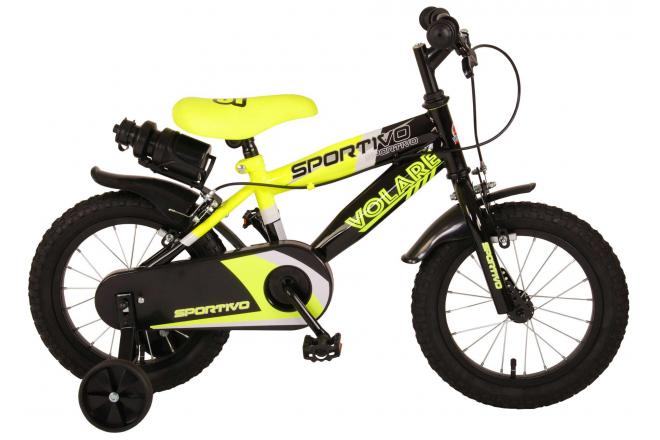 Afbeelding laden in galerijviewer, Volare Sportivo Kinderfiets Jongens 14 inch Neon Geel Zwart Twee Handremmen 95% afgemonteerd