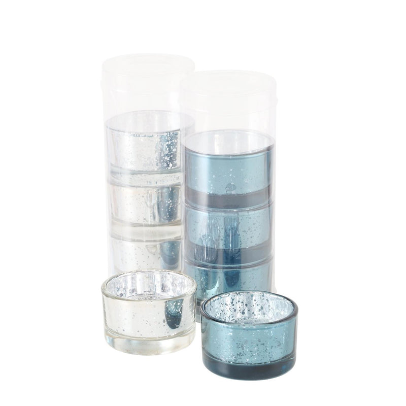 Afbeelding laden in galerijviewer, Boltze home theelichthouder balos glas 4-delig rond h3,3cm zilver blauw