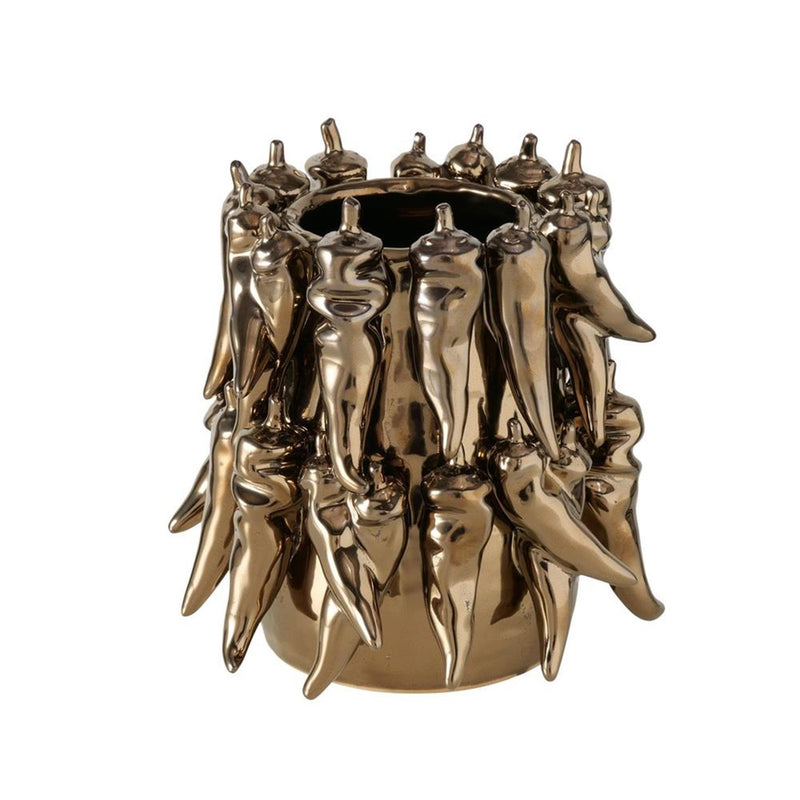 Afbeelding laden in galerijviewer, Boltze home vaas peperony dia19x19cm aardewerk metallic bruin