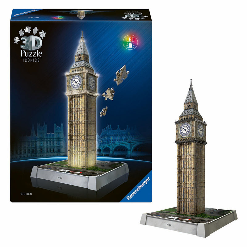 Afbeelding laden in galerijviewer, Ravensburger 3d puzzel iconics big ben - met licht - 235st.