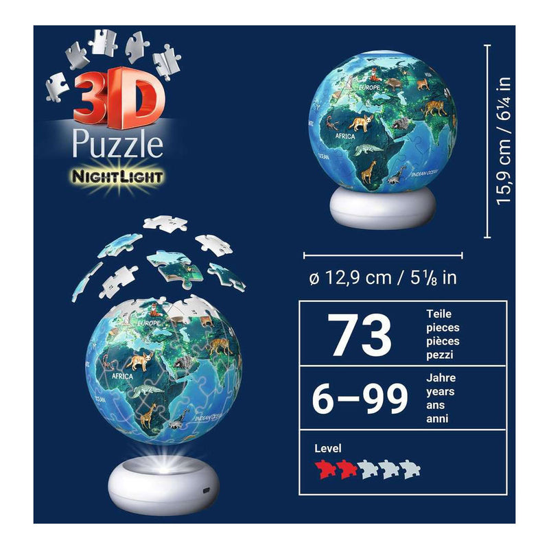 Afbeelding laden in galerijviewer, Ravensburger – aarde met diermotieven – 3d puzzle-ball nachtlicht – 73 stukjes
