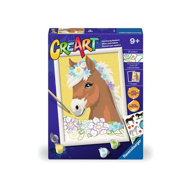 Afbeelding laden in galerijviewer, Ravensburger creart schilderen op nummer - paard met bloemen