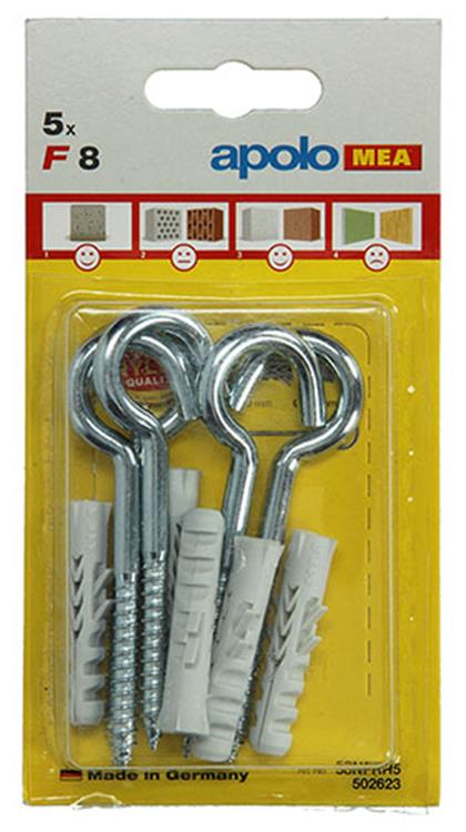 Afbeelding laden in galerijviewer, Celo 1015385 - 5 nylon pluggen f 8 mm + schroefhaken 502623 | 5 stuks