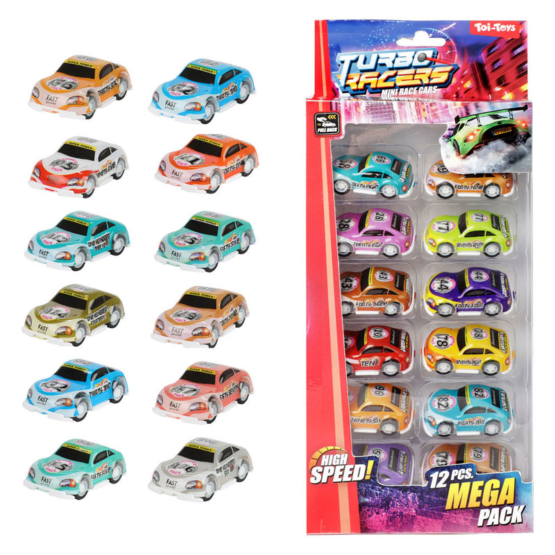 Afbeelding laden in galerijviewer, Toi-toys turbo racers pull back raceauto's, 12st.