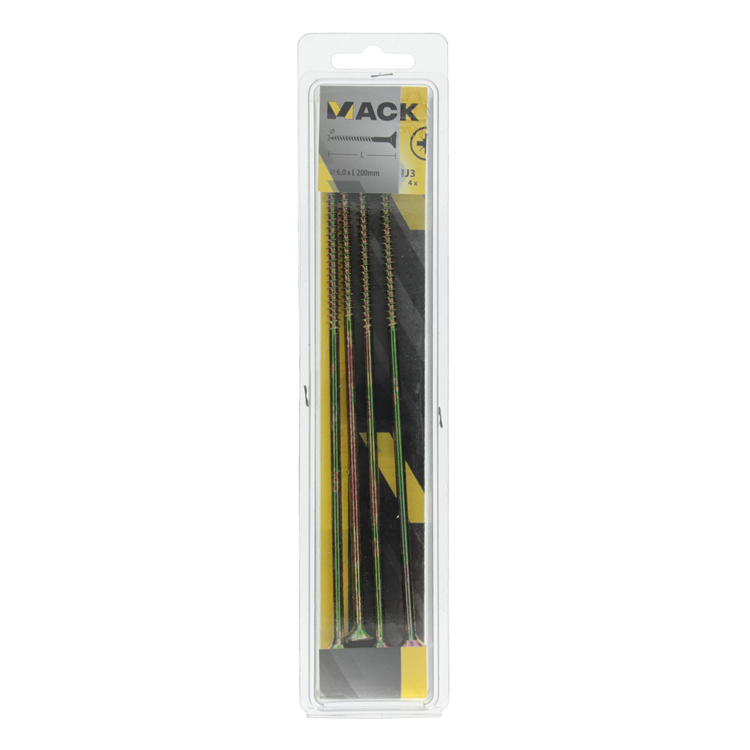 Afbeelding laden in galerijviewer, Mack 1006980 - spaanplaatschroef vz kop geelverzinkt 4st 6 x 200mm | 10 stuks