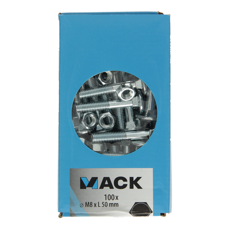 Afbeelding laden in galerijviewer, Mack 1007060 - houtbout + moer verzinkt 100 st 8 x 50 mm | 4 stuks