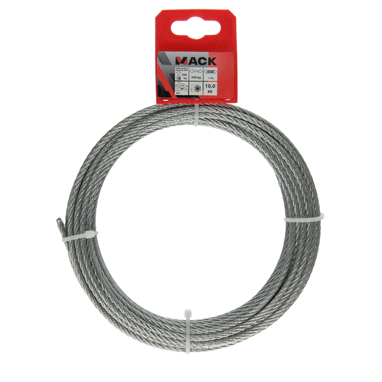 Afbeelding laden in galerijviewer, Mack 1015815 - verzinkte staalkabel 6x7 10m 4mm wll 170 kg din en 12385-4 | 5 stuks