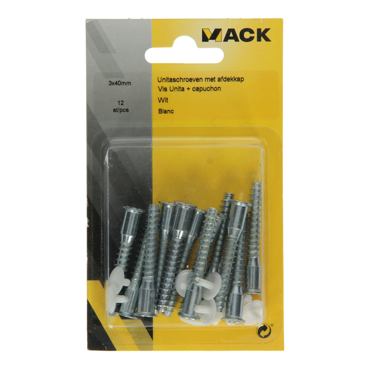 Afbeelding laden in galerijviewer, Mack 1013704 - 12 unitaschroeven met afdekkapwit m 6,3 x 40 mm | 10 stuks