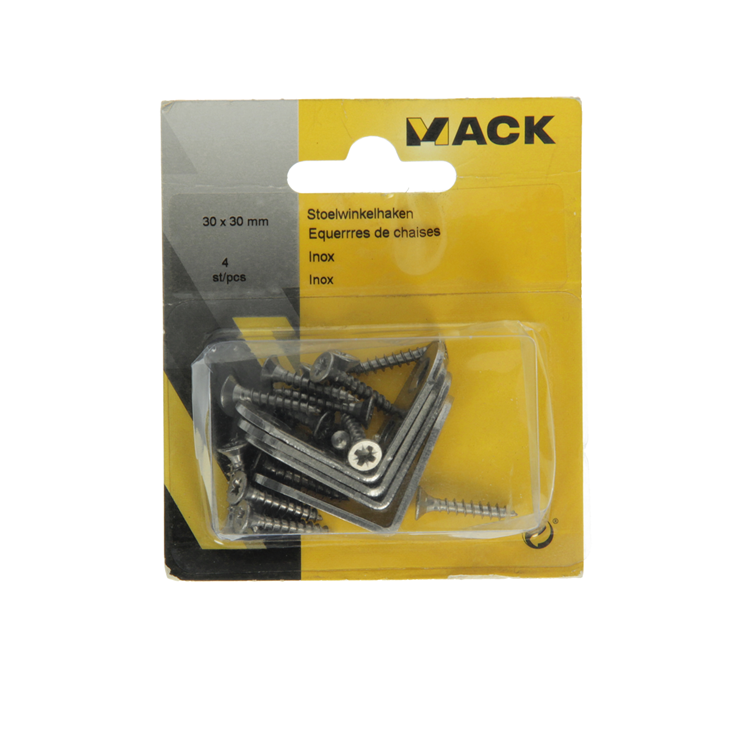 Afbeelding laden in galerijviewer, Mack 1013773 - 4 stoelwinkelhaken inox 30x30mm | 10 stuks