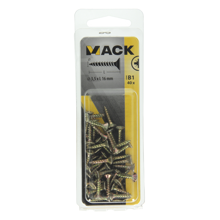 Afbeelding laden in galerijviewer, Mack 1017222 - spaanplaatschroef vz kop geelverz.40 st 3,5 x 16 mm | 10 stuks