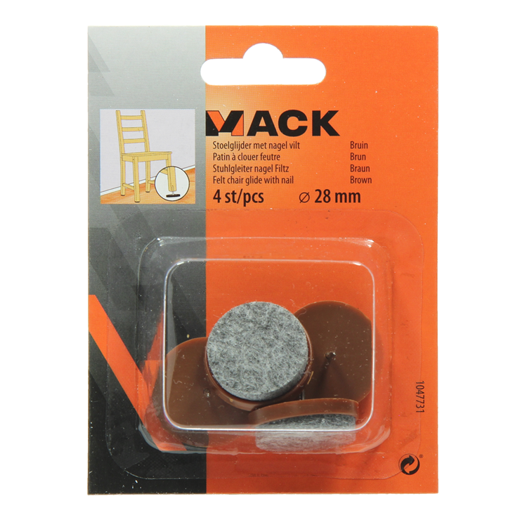 Afbeelding laden in galerijviewer, Mack 1047731 - stoelglijder met nagel vilt bruin ø 28 mm 4 st pcs | 6 stuks