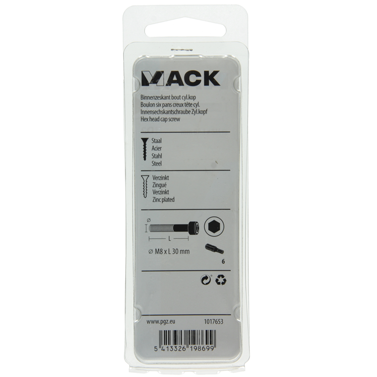 Afbeelding laden in galerijviewer, Mack 1017653 - binnenzeskant bout cyl.kop verz. 4 st m8 x 30 mm | 10 stuks
