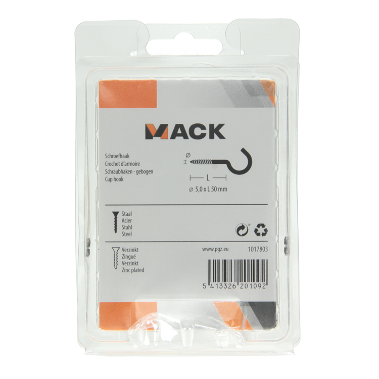 Afbeelding laden in galerijviewer, Mack 1017803 - schroefhaak staal verzinkt 4st 5,0 x 50 mm | 5 stuks