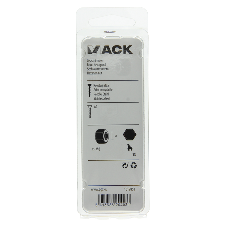 Afbeelding laden in galerijviewer, Mack 1019853 - zeskantmoer inox a2 8 st m8 | 10 stuks