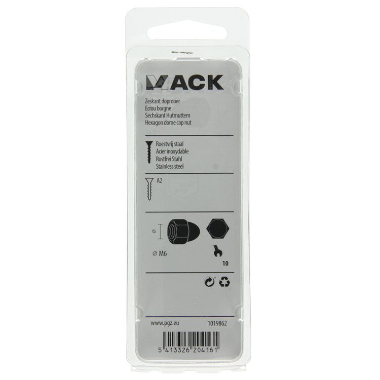 Afbeelding laden in galerijviewer, Mack 1019862 - zeskant dopmoer inox a2 4st m6 | 10 stuks