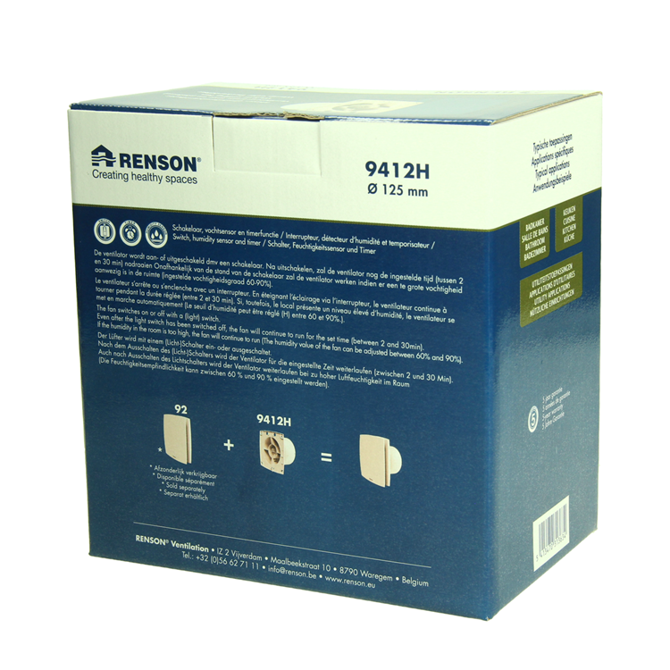Afbeelding laden in galerijviewer, Renson 1069255 - mech.ventil. timer vochtsensor9412h (dia 125) | 2 stuks