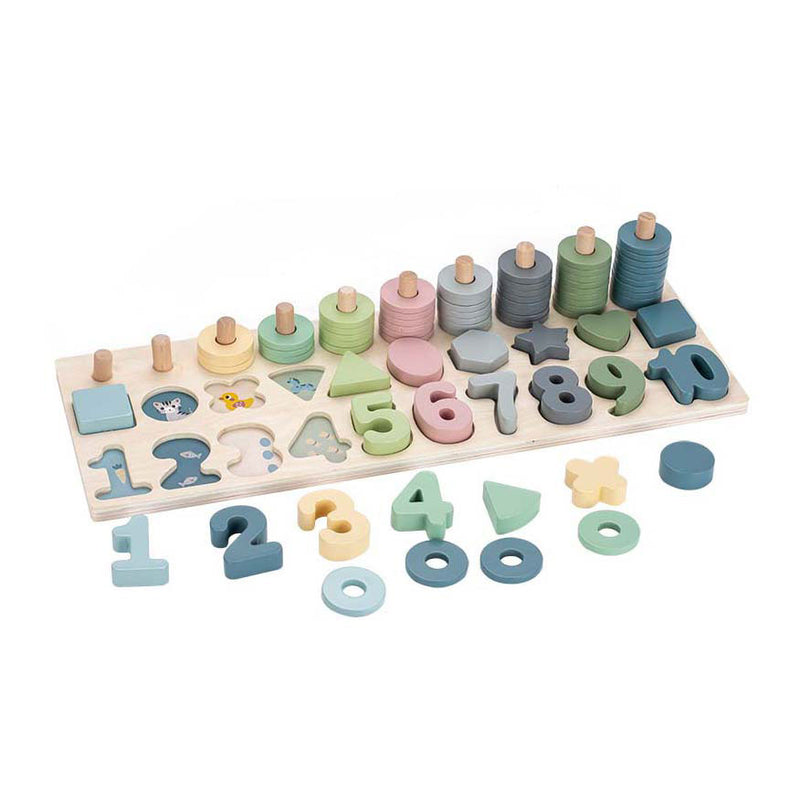 Afbeelding laden in galerijviewer, Playwood leren tellen en vormenplank, 76dlg.