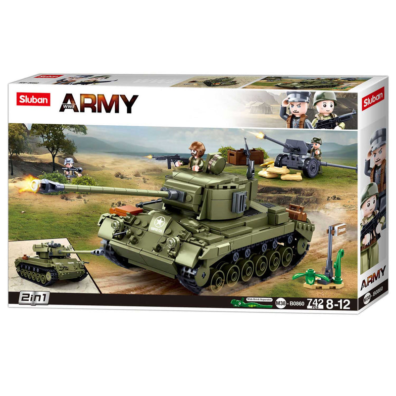 Afbeelding laden in galerijviewer, Sluban army wwii m26 pershing tank bouwspeelgoed – constructiespeelgoed modelbouw – bouwdoos met 742 bouwstenen – m38-b0860 vanaf 8 jaar