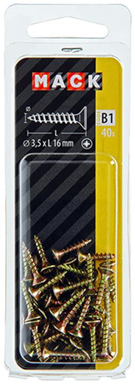 Afbeelding laden in galerijviewer, Mack 1017222 - spaanplaatschroef vz kop geelverz.40 st 3,5 x 16 mm | 10 stuks