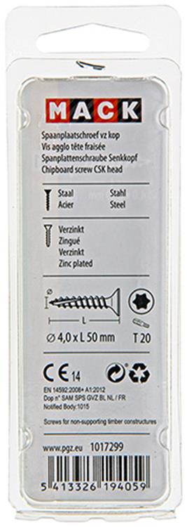 Afbeelding laden in galerijviewer, Mack 1017299 - spaanplschr.vzkop-zelfb. geelverz. 15 st 4,0 x 50 mm | 10 stuks