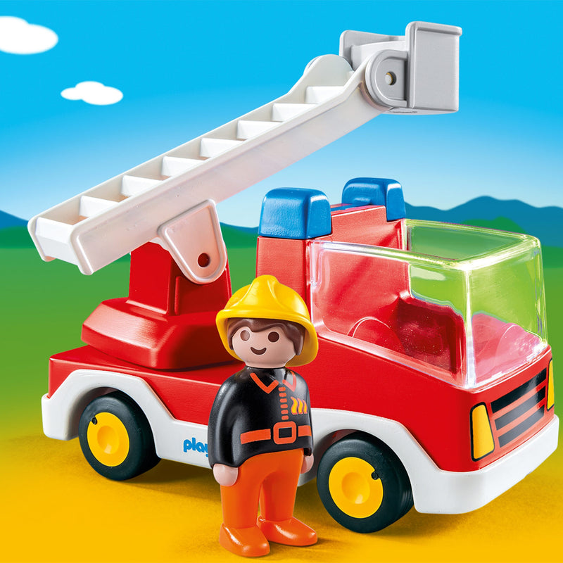 Afbeelding laden in galerijviewer, Playmobil Junior Brandweerwagen met Ladder 6967