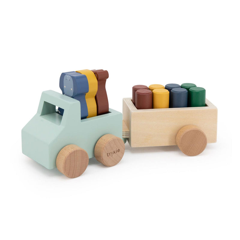 Afbeelding laden in galerijviewer, Trixie houten dieren auto met aanhangwagen