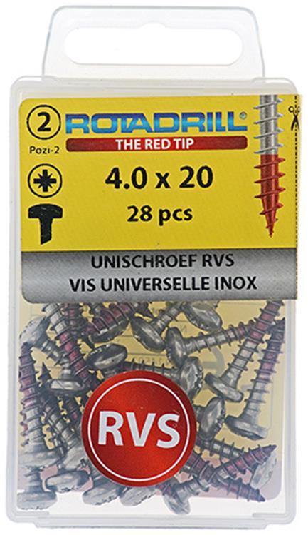 Afbeelding laden in galerijviewer, Rotadrill 1039878 - universeelschroef ck pzd rvs 4.0x20mm (28) | 6 stuks