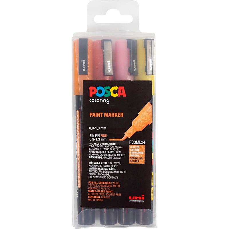 Afbeelding laden in galerijviewer, Posca https: www.cchobby.nl -marker-afm-pc-3m-lijndikte-0-9-1-3-mm-fijn-glitterkleuren-4-stuk-1-stuk