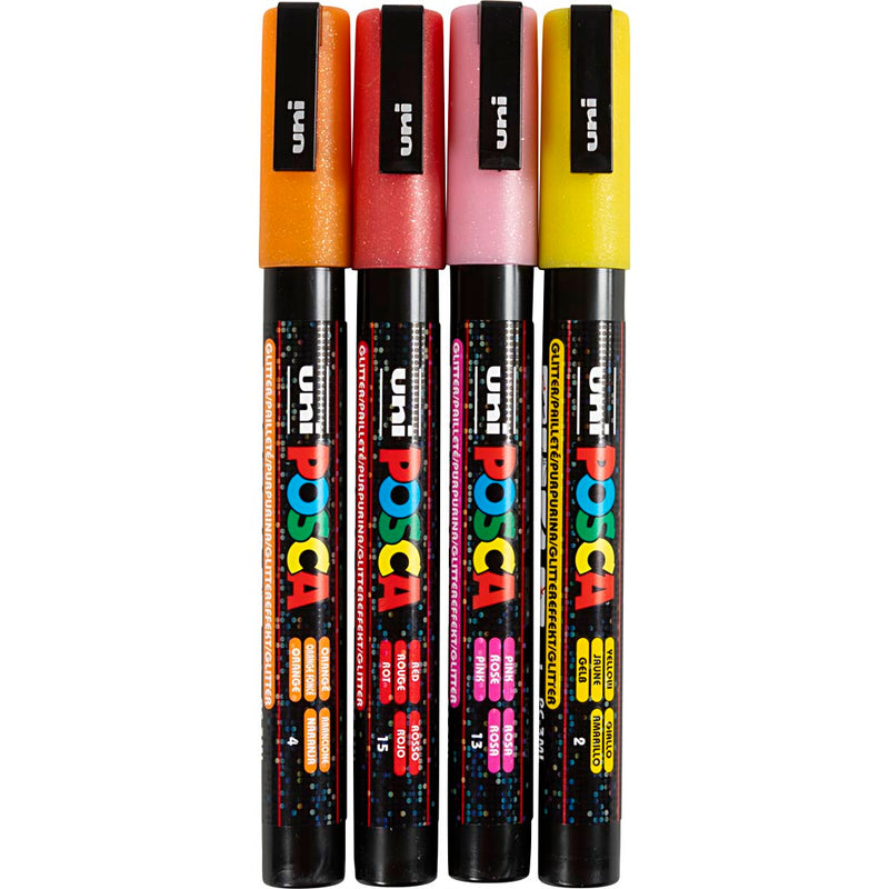Afbeelding laden in galerijviewer, Posca https: www.cchobby.nl -marker-afm-pc-3m-lijndikte-0-9-1-3-mm-fijn-glitterkleuren-4-stuk-1-stuk